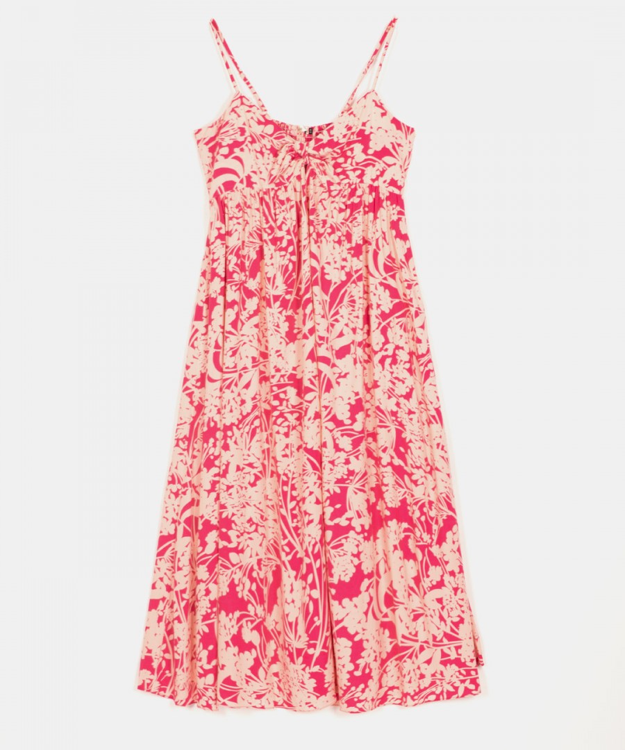Φόρεμα Maxi με Φιόγκο στο Στήθος, Ροζ