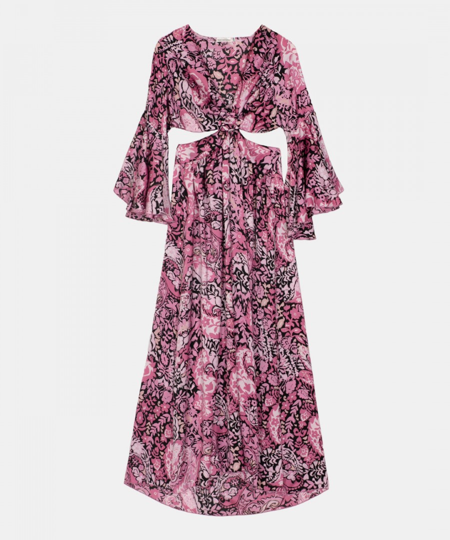 Φόρεμα Maxi Cut-Out με Κρίκο, Purple Print