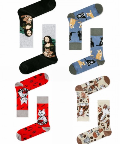 Κάλτσες 4άδα βαμβακερές με σχέδια Γάτες