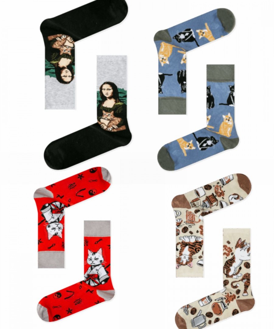 Κάλτσες 4άδα βαμβακερές με σχέδια Γάτες