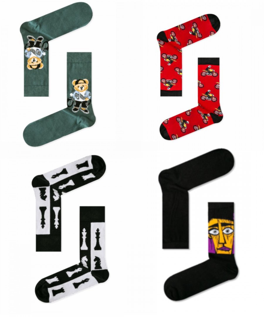 Κάλτσες 4άδα βαμβακερές με σχέδια  Κάλτσες 4άδα βαμβακερές με σχέδια