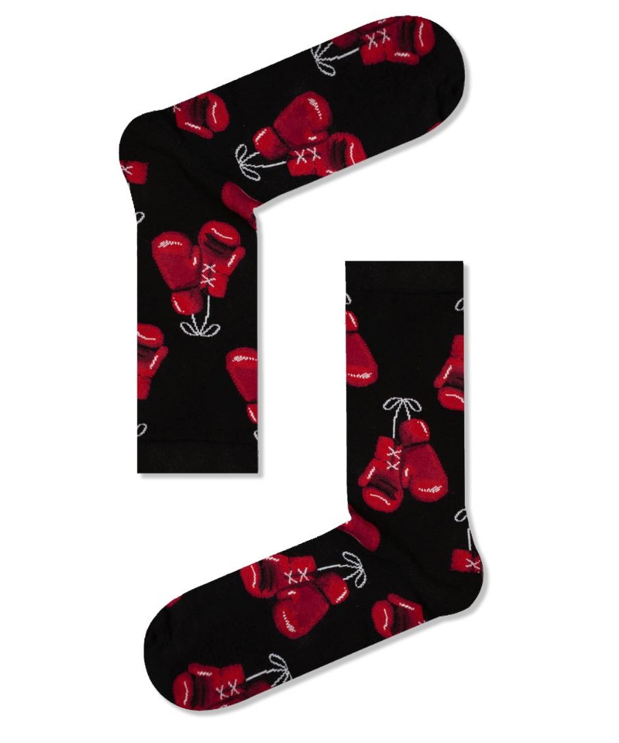 Βαμβακερές κάλτσες με σχέδια γάντια μποξ Μαύρο Ekmen