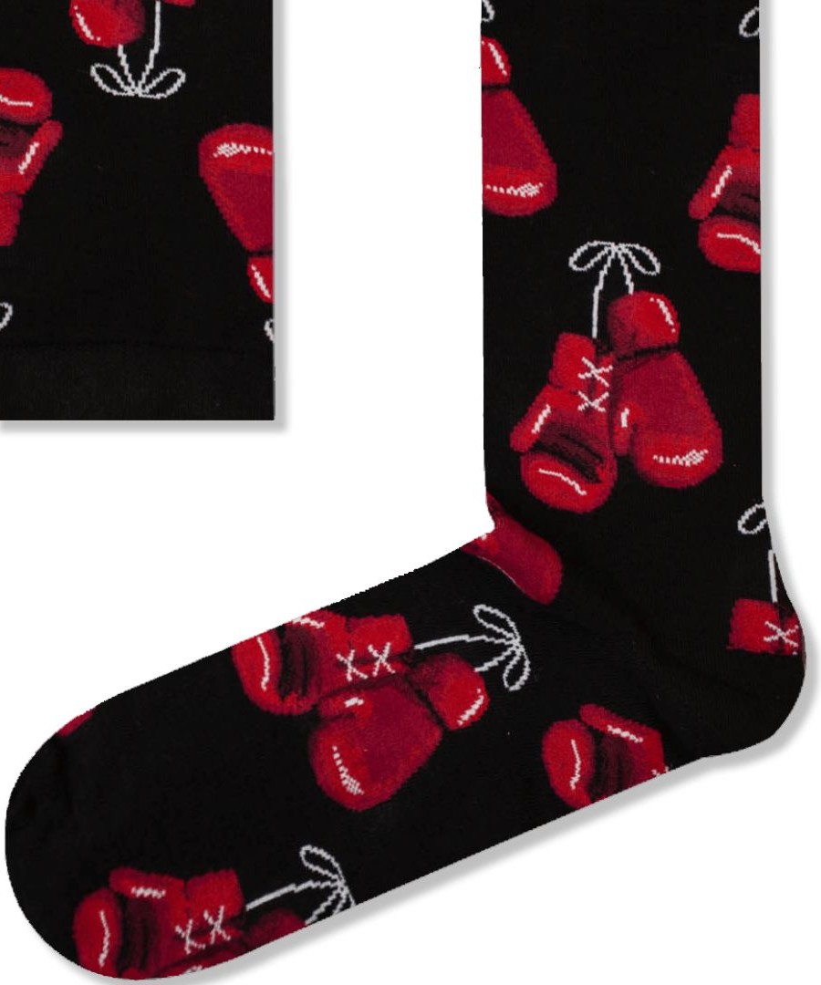 Βαμβακερές κάλτσες με σχέδια γάντια μποξ Μαύρο Ekmen
