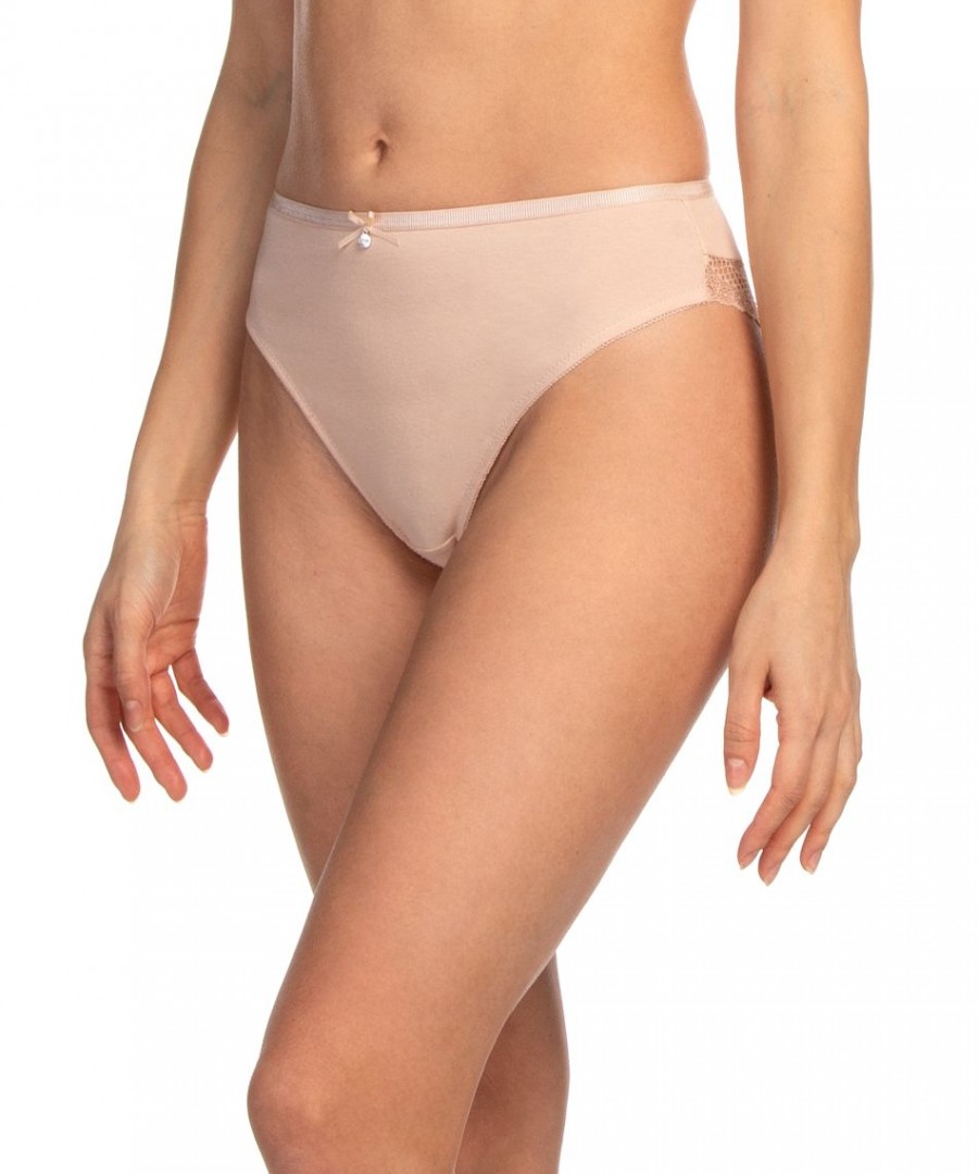 Σλιπάκι βαμβακερό bikini με δαντέλα στο πίσω μέρος, σετ 2 τεμαχίων Μπεζ/Λευκό