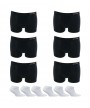 Άνδρικά βαμβακερά μαύρα μπόξερ UOMO, και λευκές βαμβακερές κάλτσες έξι τεμάχια