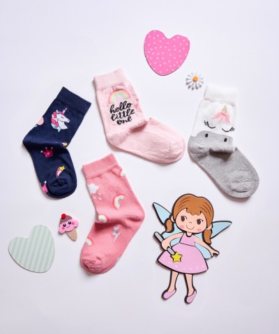 Παιδικές κάλτσες 4αδα Hello little one Πολύχρωμες Παιδικές κάλτσες 4αδα Hello little one Πολύχρωμες