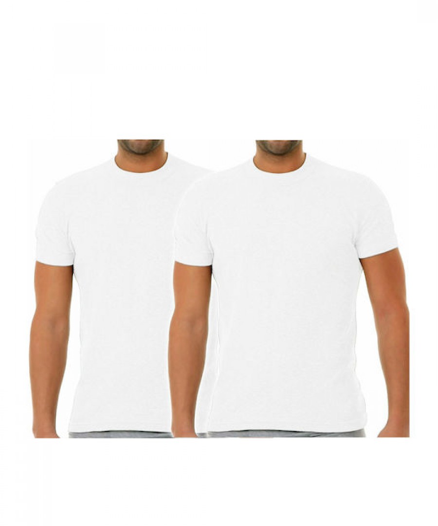 Ανδρικό T/Shirt APPLE με λαιμόκοψη 2αδα, Λευκό, 100% βαμβακερό
