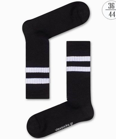 Βαμβακερές κάλτσες με σχέδια γραμμές μαύρο