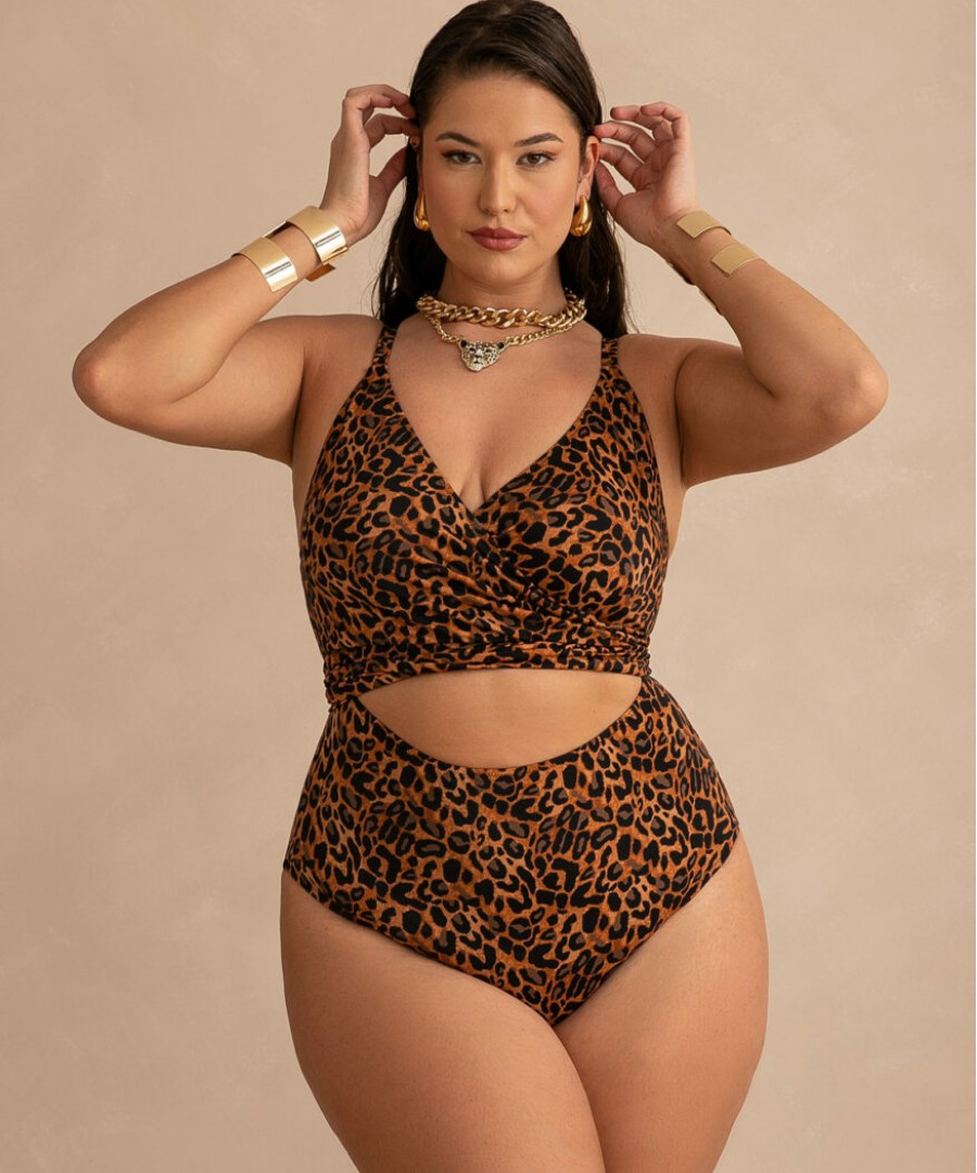 Μαγιό ολόσωμο Κρουαζέ με ζώνη Plus Size Leo