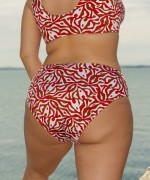 Μαγιό Σλιπ Basic με Σούρες Plus Size Corals Κόκκινο/Καφέ/Λευκό 